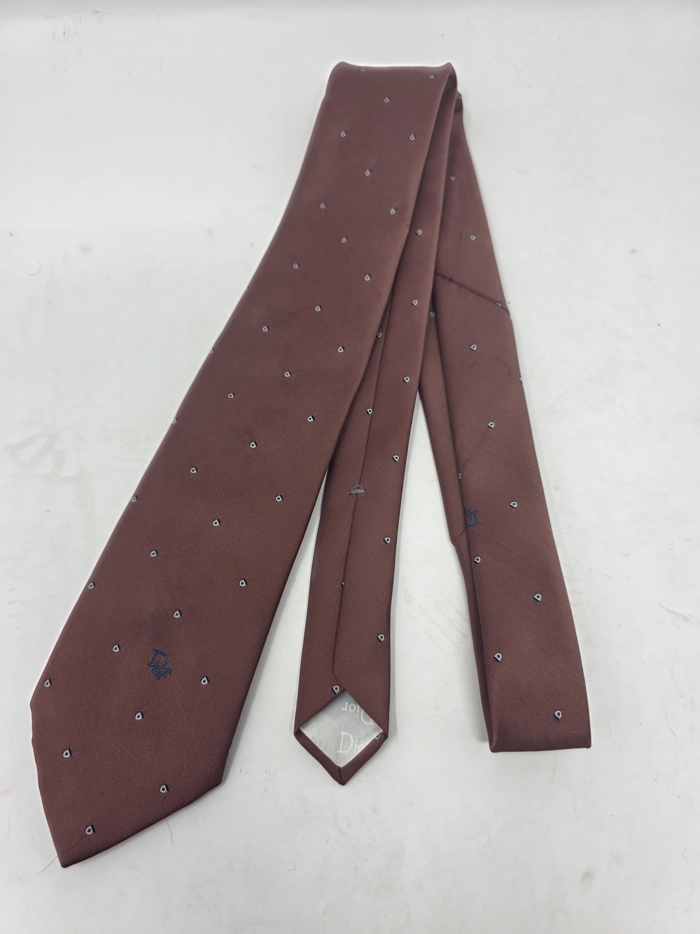 Vintage Christian Dior Mens Necktie Burgundy Rust CD Logo Poly Silk Italy Fabric